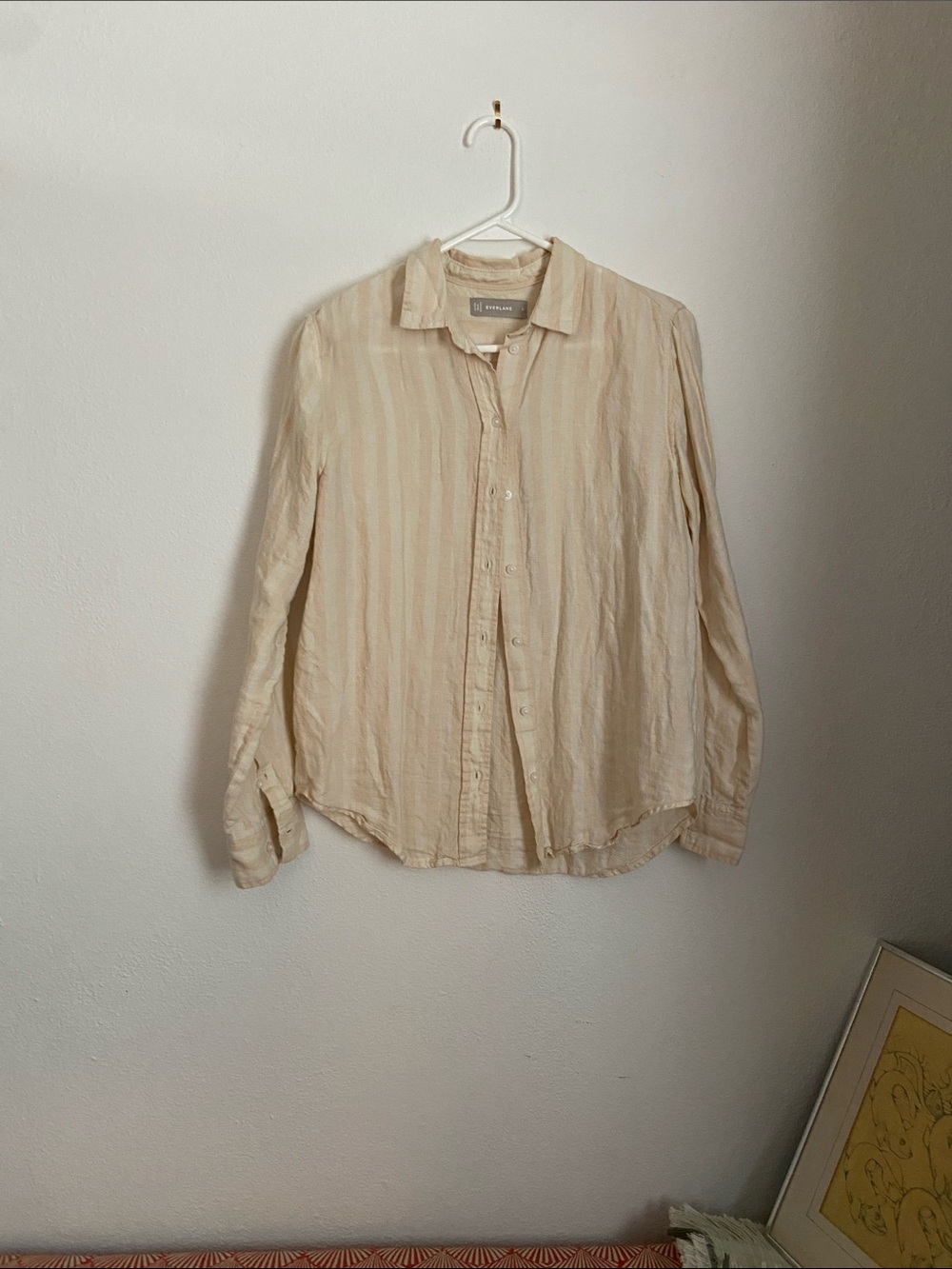 Everlane Linen Cream and Beige Vertical-Stripe Button Shirt